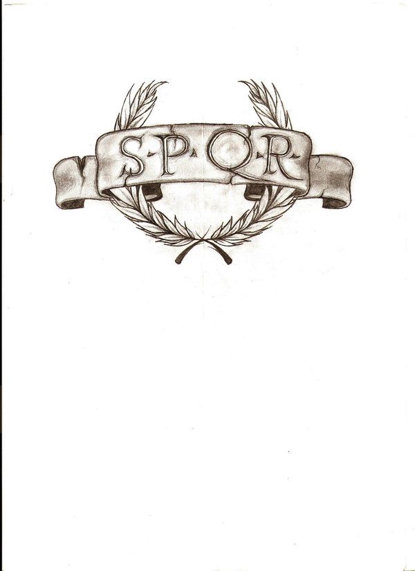 an old school tattoo design with the word spqr on it and laurels