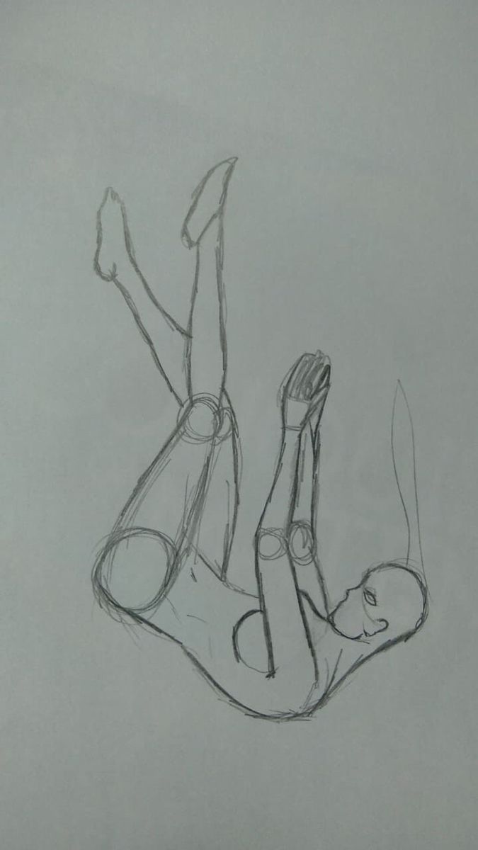 a drawing of a woman laying on her back with one leg up in the air