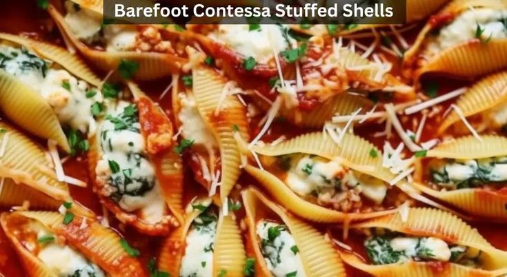 some pasta shells with sauce and parmesan cheese