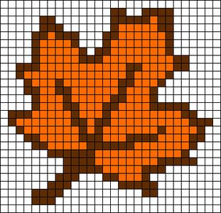 a cross stitch pattern with an orange leaf