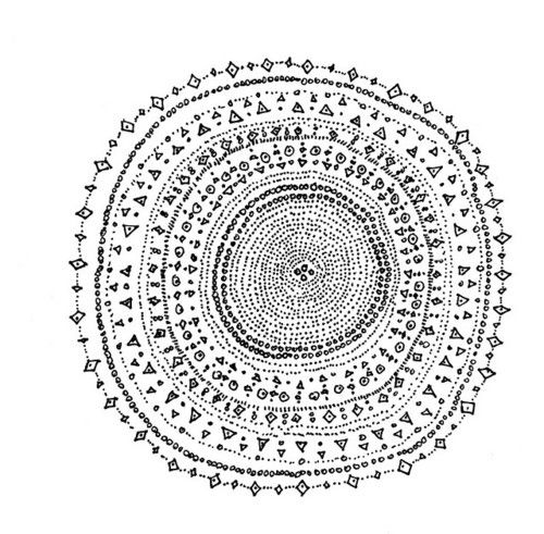 a black and white drawing of a circular object with many small dots on it's surface