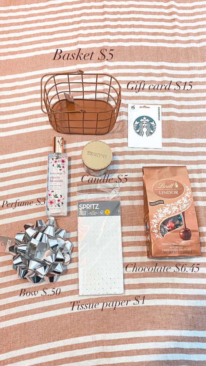 the contents of a basket sitting on top of a bed next to some paper and other items