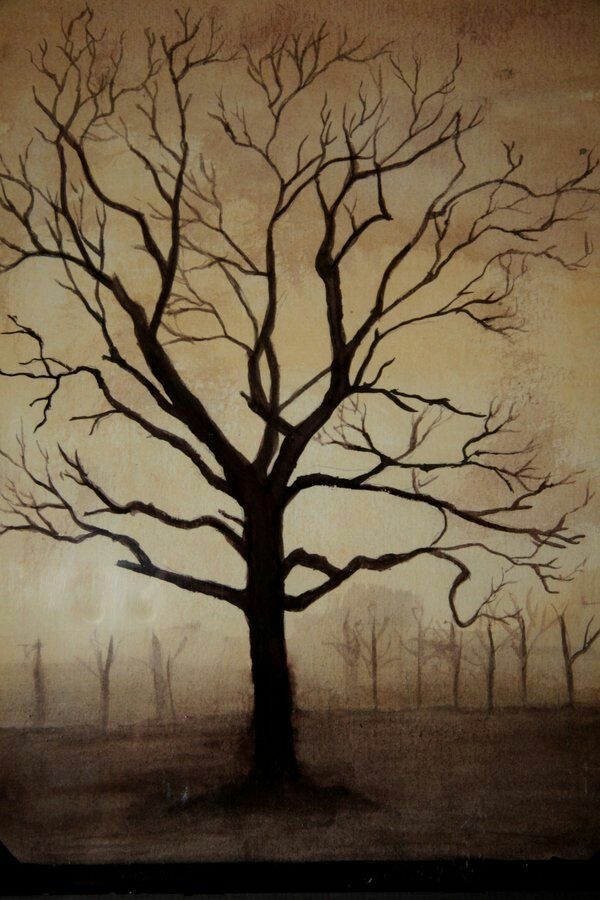 a painting of a bare tree with no leaves