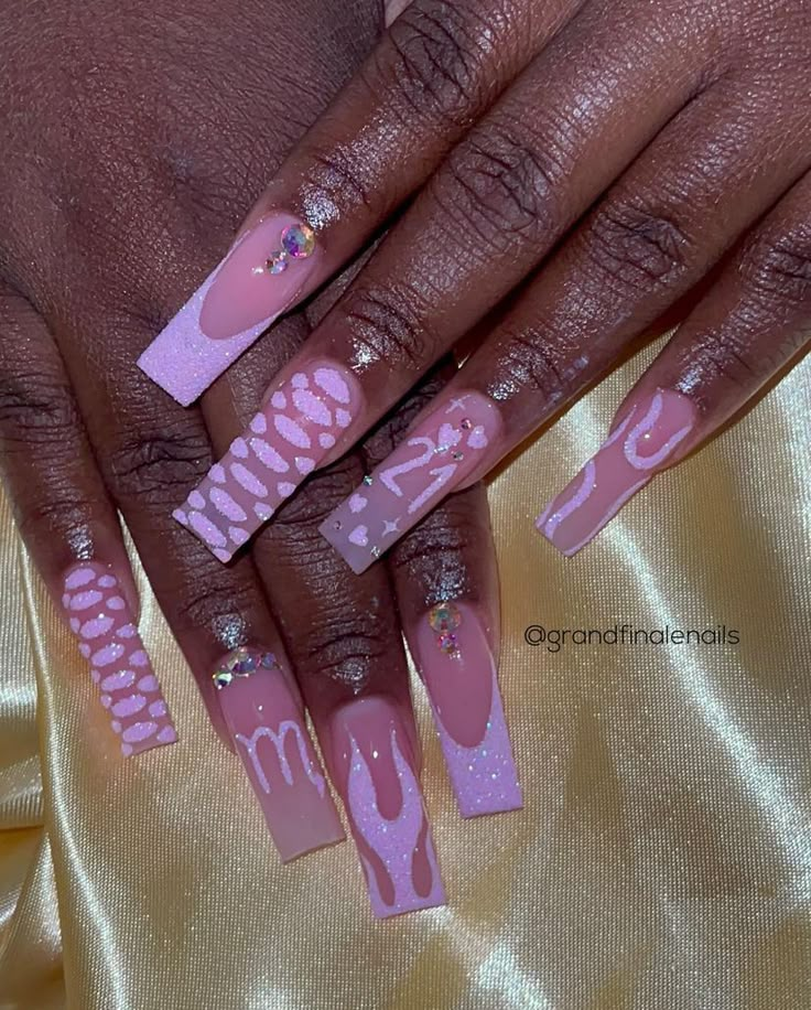 Birthday Nails Scorpio Long, Scorpio Nail Designs, Birthday Nail Designs Scorpio, Pink Scorpio Nails, Birthday Nail Set Scorpio, Capricorn Birthday Nails Designs, Scorpio Nails Birthday, Scorpio Acrylic Nails Designs, Pink Birthday Nails Black Women