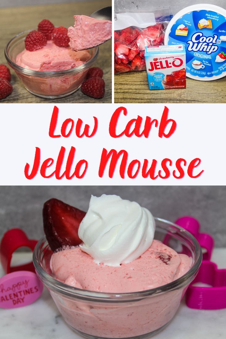 low carb jello mousse with strawberries and whipped cream