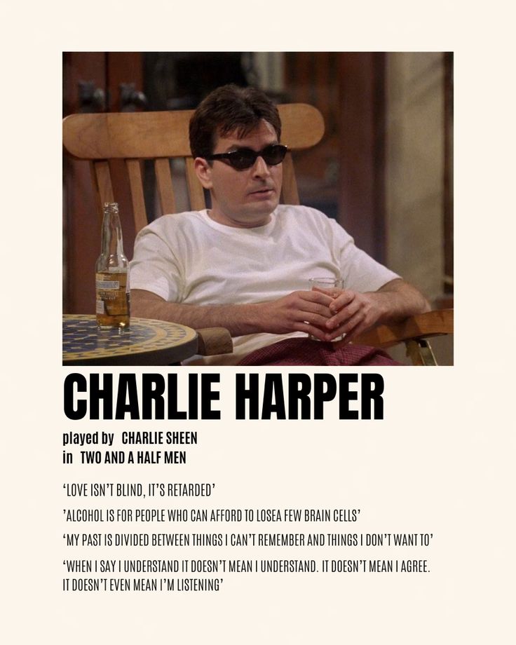 a man sitting at a table with a beer in front of him and the caption that reads charlie harper