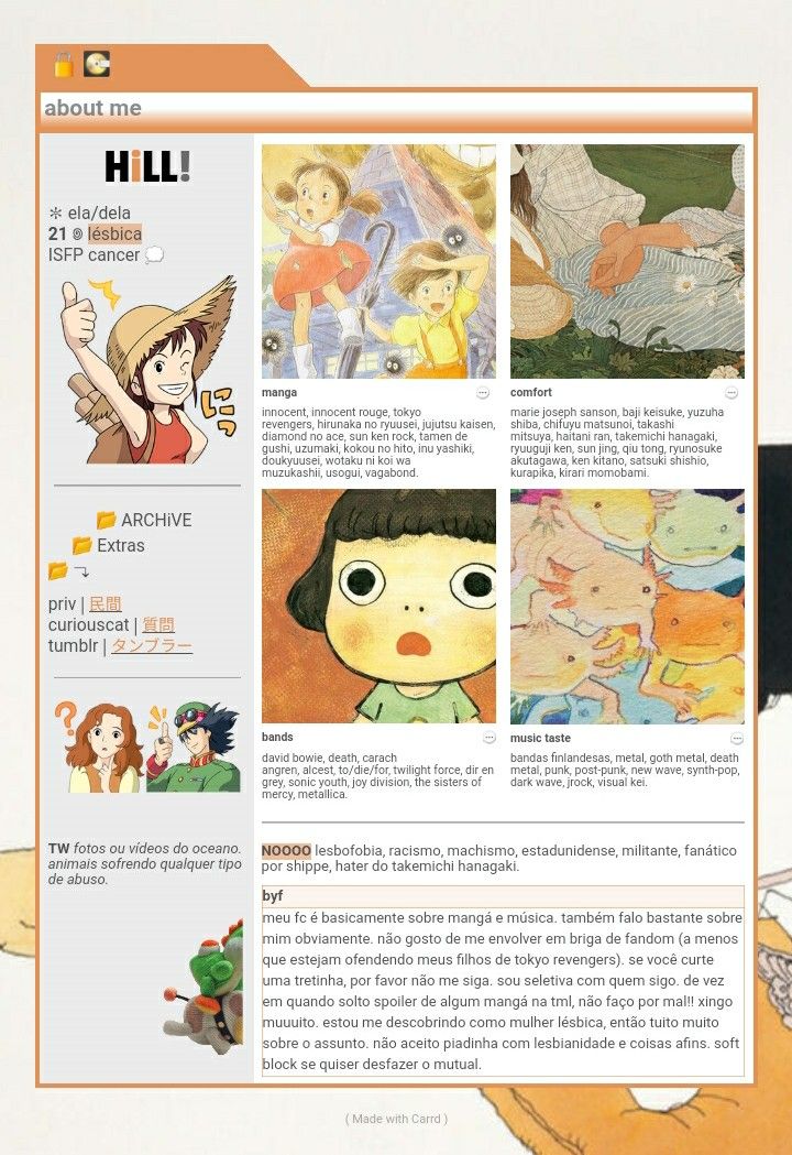 an image of a website page with cartoon characters on the front and back pages in orange