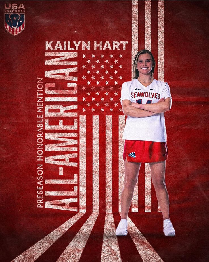 a woman standing in front of an american flag with her arms crossed and the words kalalyn hart on it