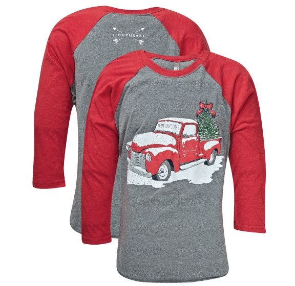 Southern Couture Lightheart Merry Christmas Truck Front Print Triblend Long… Christmas Truck Decor, Christmas Vinyl Ideas, Holiday Shirt Ideas, Red Christmas Truck, Christmas Shirt Ideas, Red Truck Decor, Truck Decor, Vintage Red Truck, Red Truck Christmas