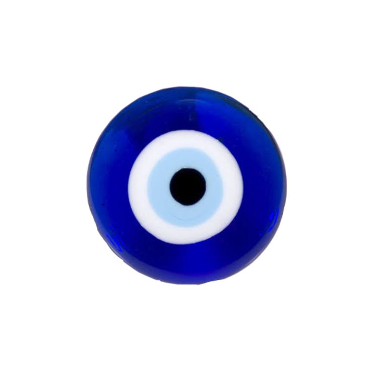 an evil eye glass bead in blue and white