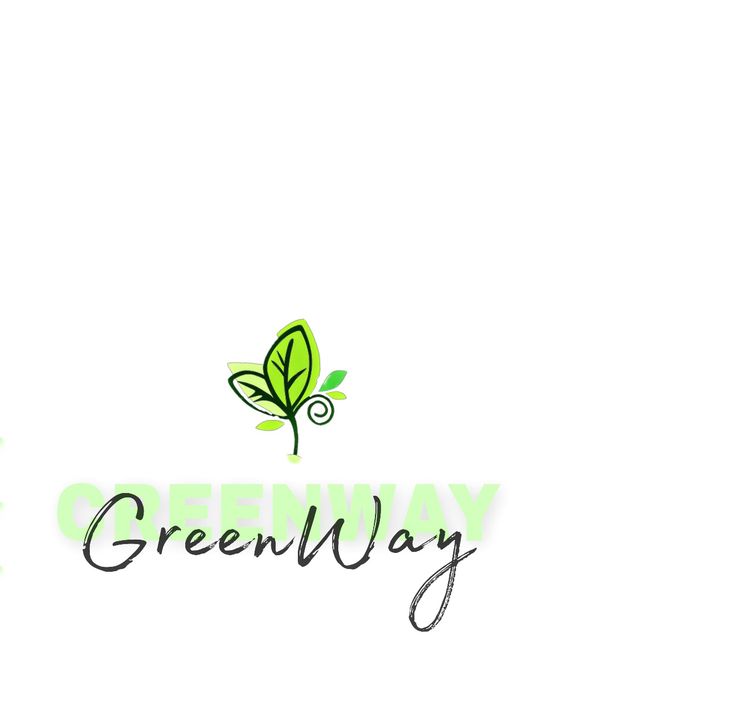 the green way logo is displayed on a white background with leaves and swirls in it