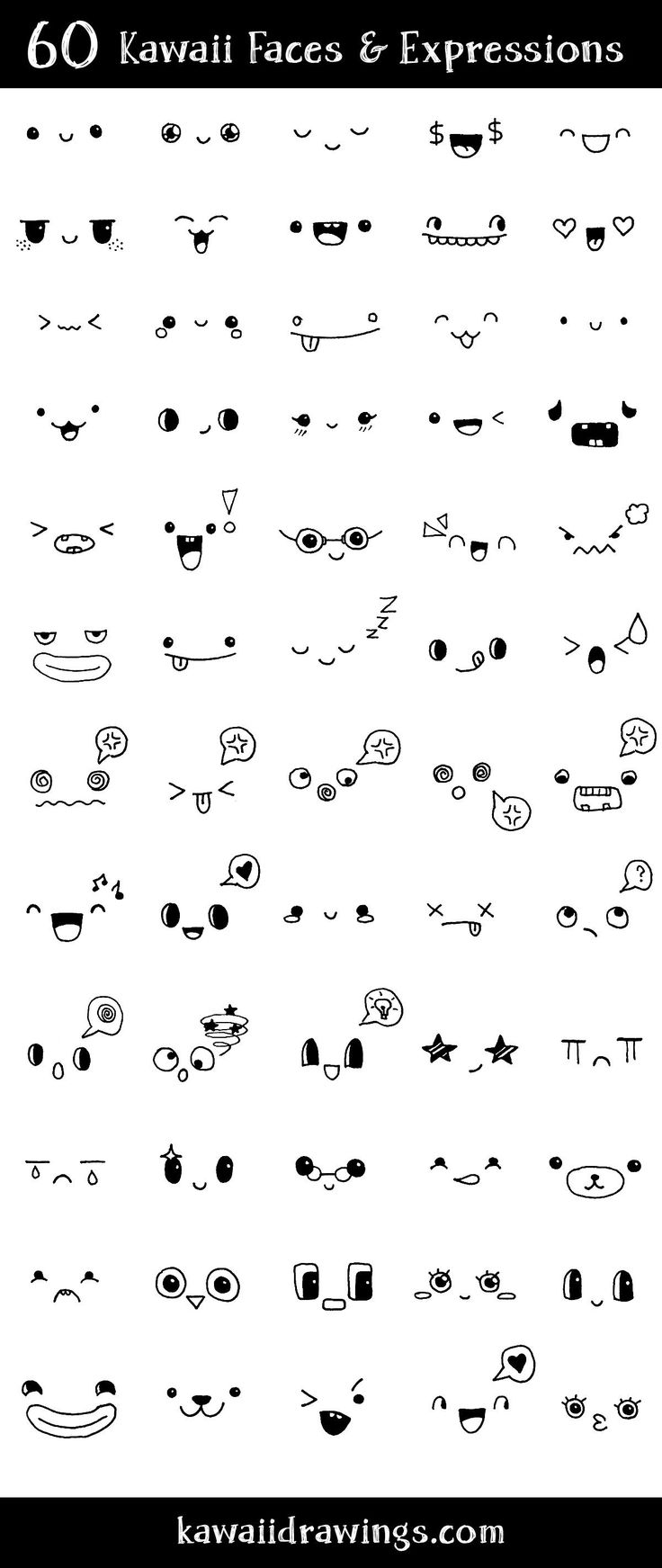 an image of various faces and expressions in the style of doodles on paper