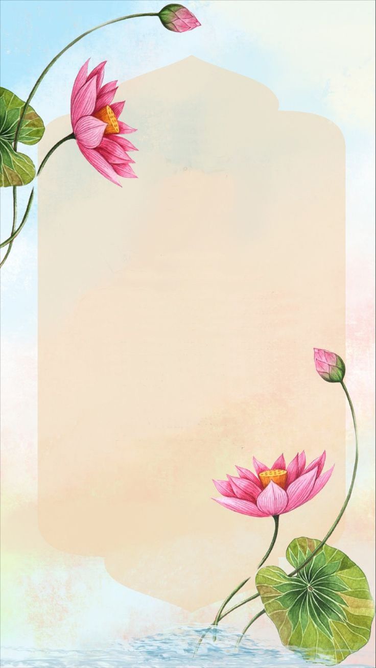 pink water lilies and green leaves on a beige background