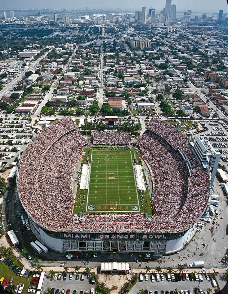 an aerial view of a football stadium in the city