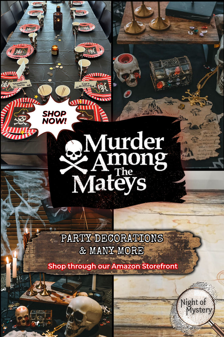 Well, shiver me timbers and sharpen me sword! 🏴‍☠️⚔️ Our Amazon Storefront is now live! Shop your pirate party decorations today! 🏴‍☠️🎉 Find the link in the comments below. 

#NightOfMystery #MurderAmongTheMateys #AmazonStorefront #PirateDecors #PirateDecorations Adult Pirate Party, Pirate Party Ideas, Pirate Decorations, Pirate Party Decorations, Shiver Me Timbers, Pirate Decor, Live Shop, Mystery Party, Amazon Storefront