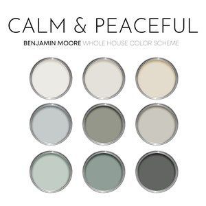 the color scheme for calm and peaceful is shown in shades of gray, green, white, and grey