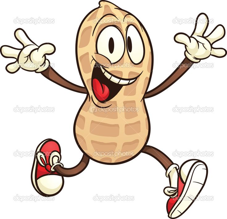 a peanut running with his hands in the air