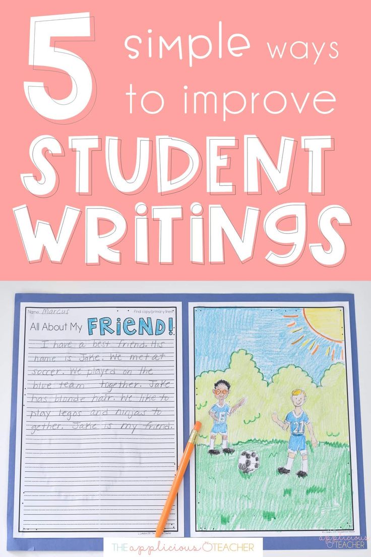 five simple ways to improve student writing with pictures on the front and back cover, including an orange pencil