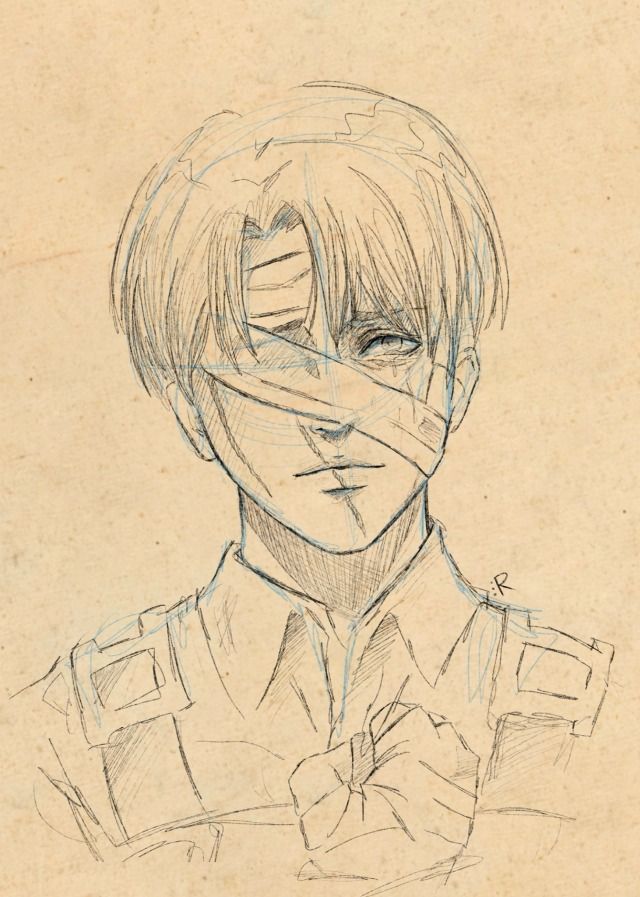 a pencil drawing of a man with tape on his face and tie around his neck