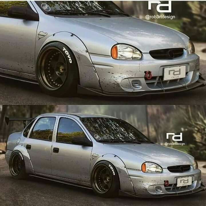 two pictures of a silver car with black rims