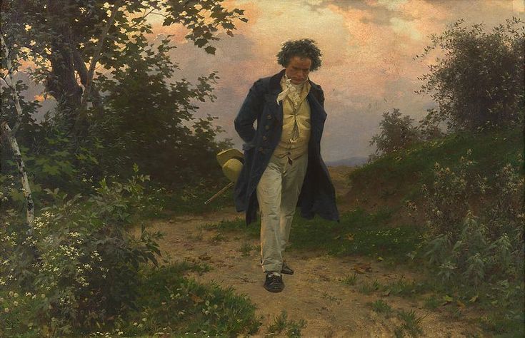 a painting of a man walking down a dirt road