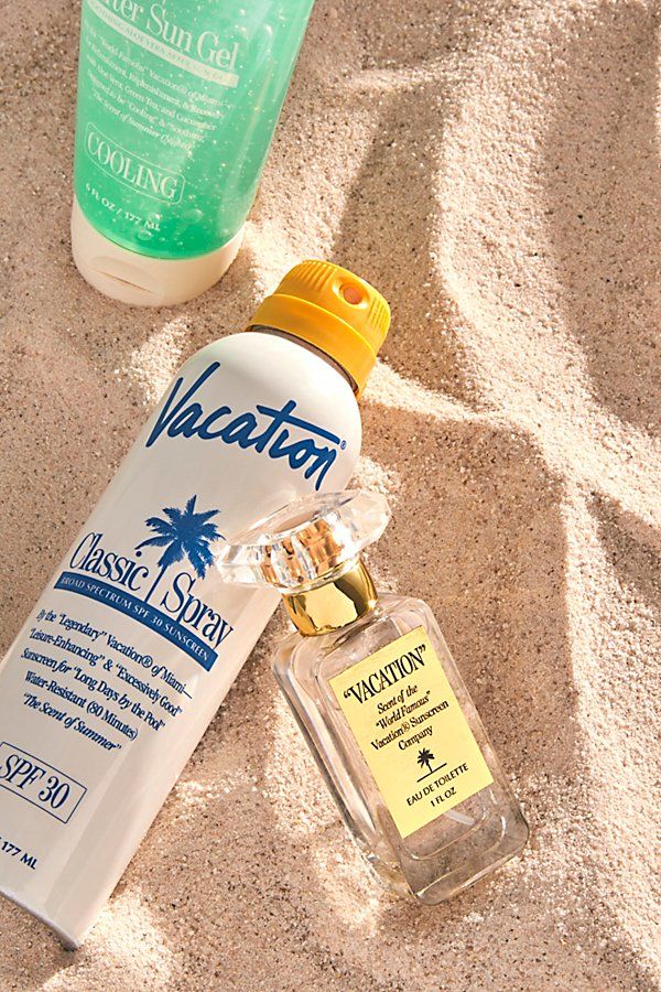 Smells like sunscreen and summer. This nostalgia-inspiring perfume from Vacation mixes classic sunscreen notes of coconut, banana, pineapple and orange blossom, with classic poolside notes of pool water, pool toys and swimsuit lycra. Feel like you’re on a beach vacation any time, anywhere. **The Scent:** The classic sunscreen-inspired scent, with fruity undertones and salty notes. **Fragrance Notes:** **Top:** Petitgrain essence, Coconut water, Coconut milk **Heart:** Bergamot, Solar Musk, Banan Beach Perfume, Coconut Oil Mask, Summer Perfume, Water Pool, Best Sunscreens, Pool Toys, Pool Water, Beauty Wellness, Healthy Nutrition