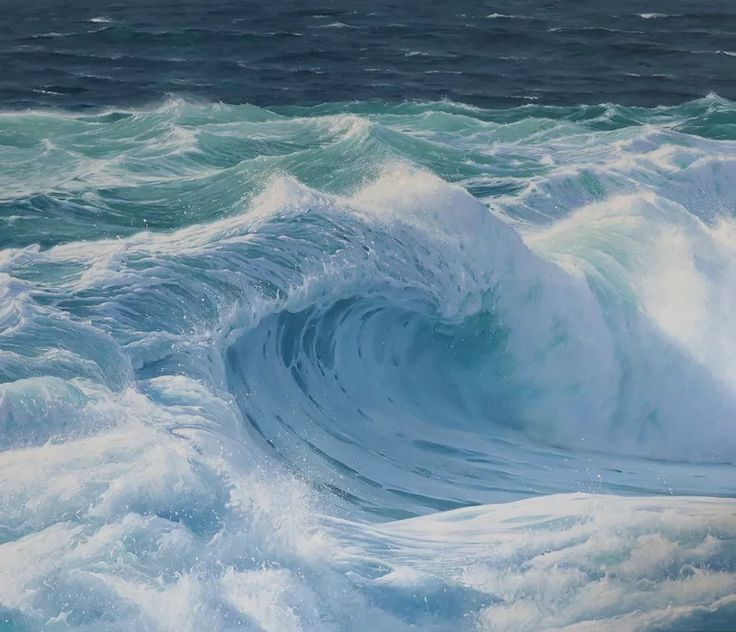 a painting of waves crashing in the ocean