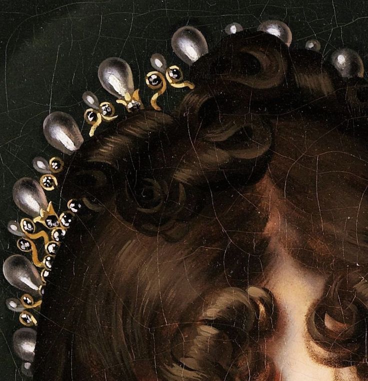 a painting of a woman with pearls on her head