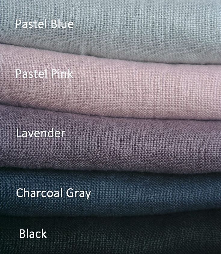 four different colored linens stacked on top of each other with the words pastel pink, lavender, and charcoal