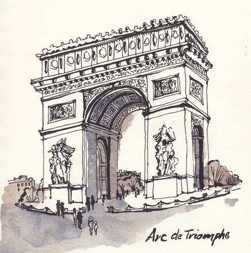 an ink drawing of the arc de triumph in paris