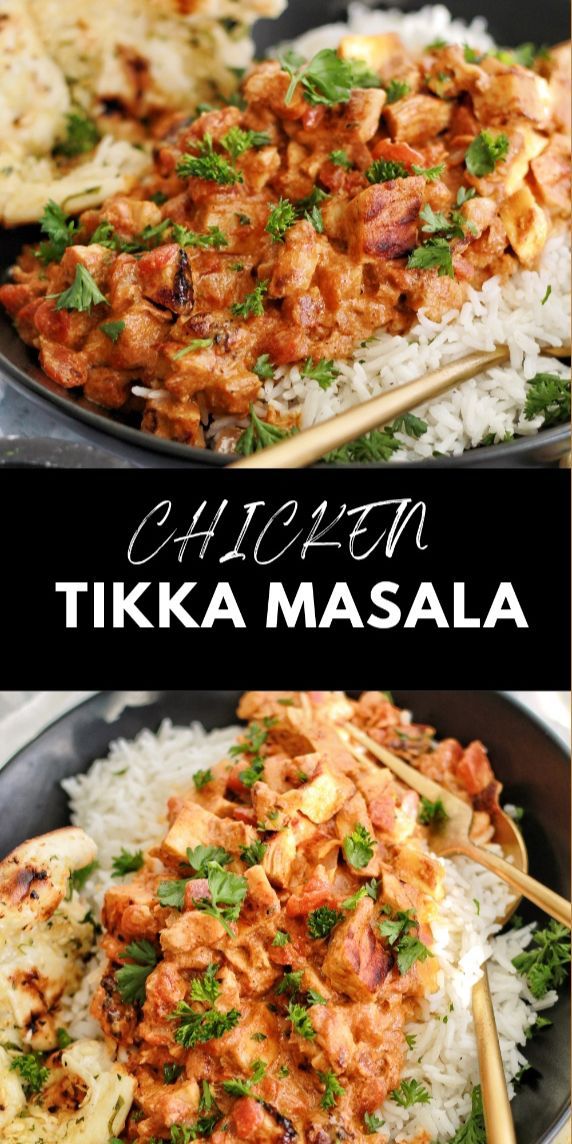 chicken tikka masala in a skillet with chopsticks