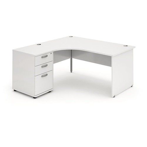 a white office desk with three drawers