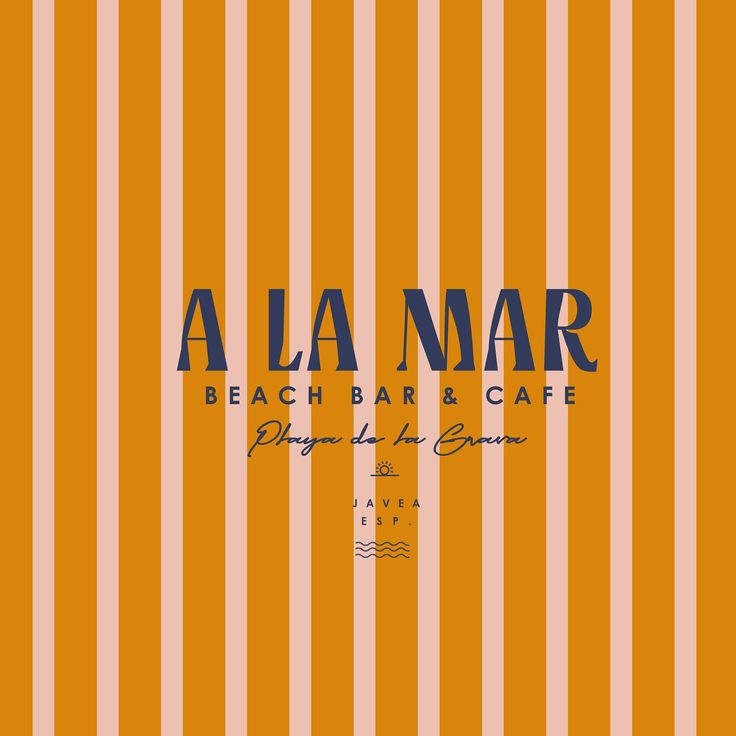 an orange and white striped wallpaper with the words alla mar beach bar cafe