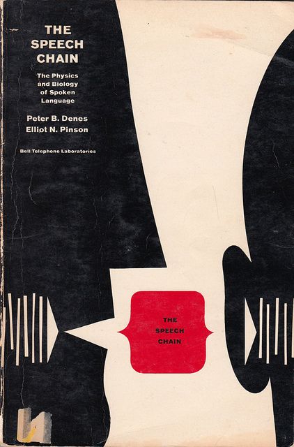 an old book with black and red covers on the front cover, which reads the speech chain