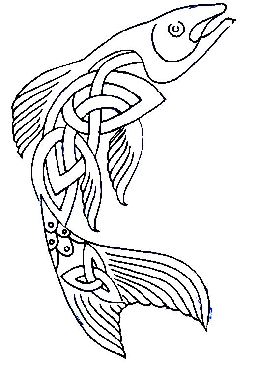 a drawing of a fish with an intricate pattern on it's tail and head