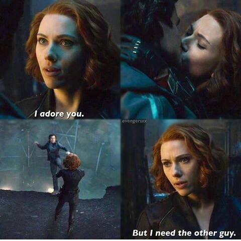 the avengers movie scene with captain america and black widow in different stages of being hugged