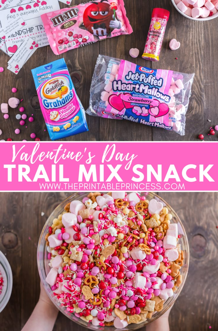 valentine's day trail mix snack in a bowl