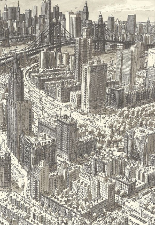 an aerial view of a city with lots of tall buildings and skyscrapers in the background