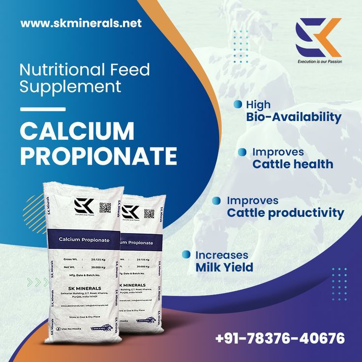 Nutritious Feed Supplement for Cattle- Calcium Propionate - High Bioavalibity - Improves cattle health - Improves cattle productivity - Increases milk yield Get calcium propionate feed grade bulk orders at reasonable prices! 📞 078376 40676 #calciumpropionate #cattlefeed #skminerals #skmadditives #skm #feedsupplements #cattlehealth Cattle Feed, Pie Chart, Nutrition, Milk, Health