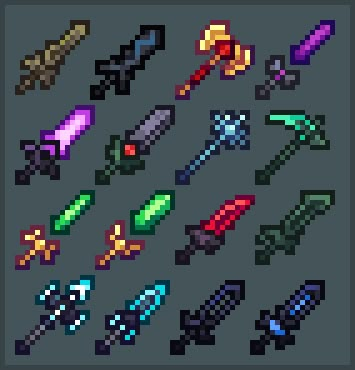 an image of pixel art with different types of swords