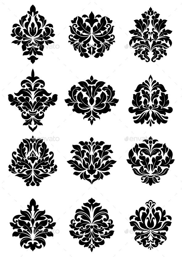 black and white floral design elements - decorative objects