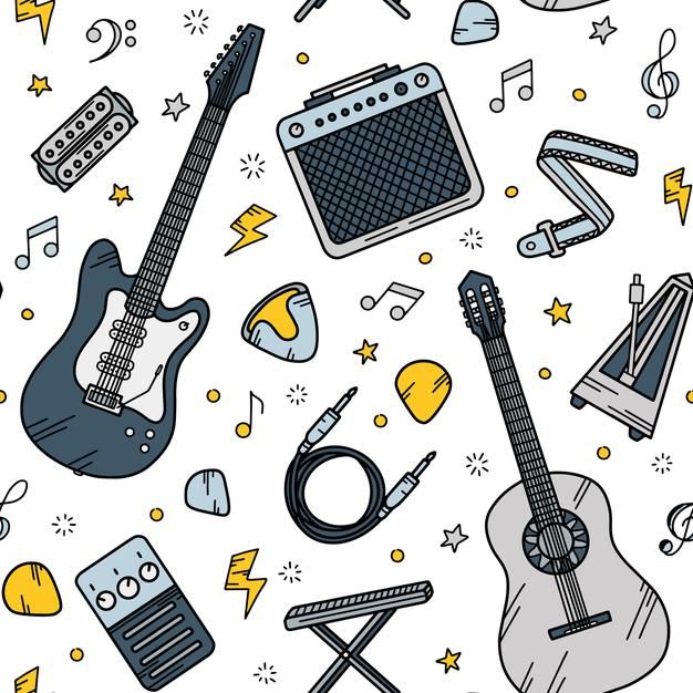 an image of guitars and other musical instruments