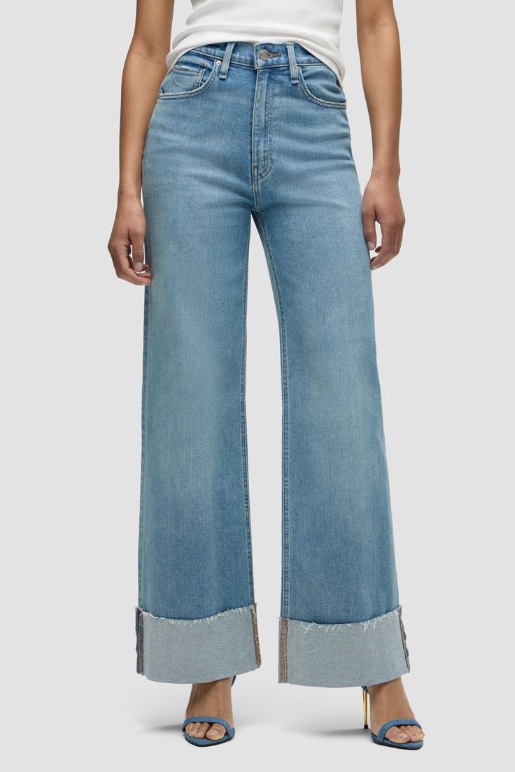 James High-Rise Wide Leg Jean Light Blue Wide Leg Jeans, Blue Wide Leg Jeans, High Rise Wide Leg Jeans, Jumpsuit Skirt, Kick Flares, Trouser Style, Denim Branding, Denim Coat, Denim Shop