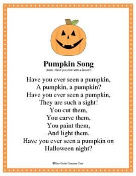 a poem with pumpkins on it that says, pumpkin song have you ever seen a pumpkin?