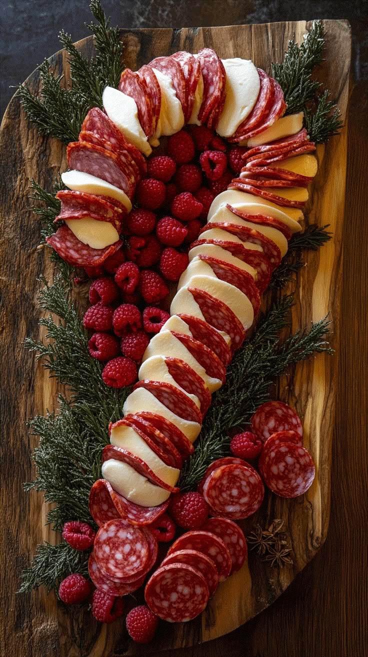 Pepperoni Candy Cane, Christmas Share Plates, Christmas Ham Presentation, Red Themed Food Board, Christmas Eve Hourderves, Charcuterie Board Dessert Christmas, Fruit And Nuts Charcuterie Board, Festive Grazing Board, Kid Friendly Christmas Charcuterie Board