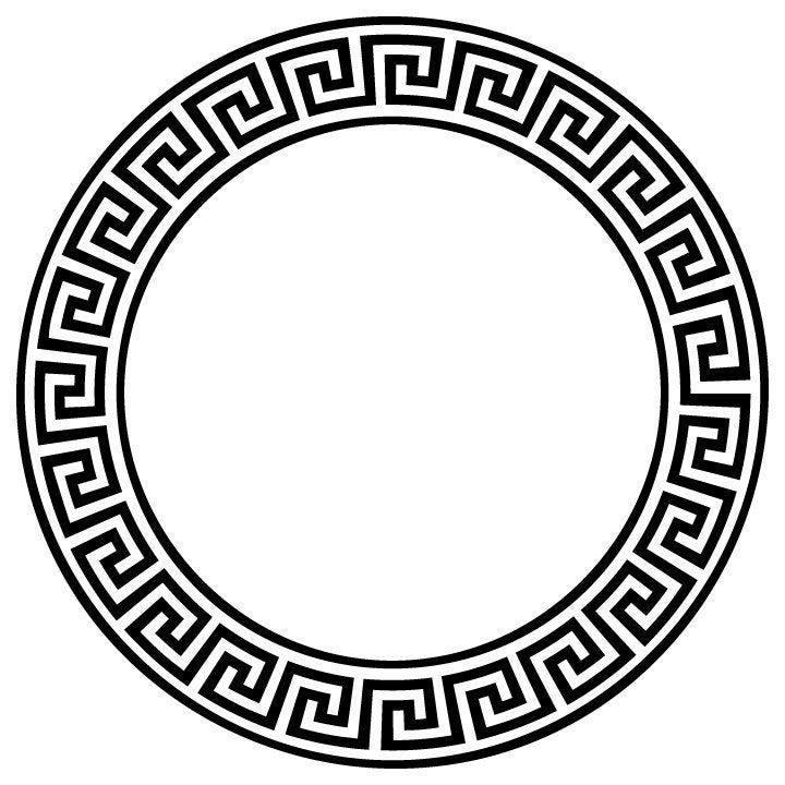 an ancient greek circle ornament in black and white