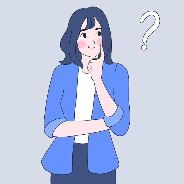 a woman is thinking about the question she has to ask in front of her head