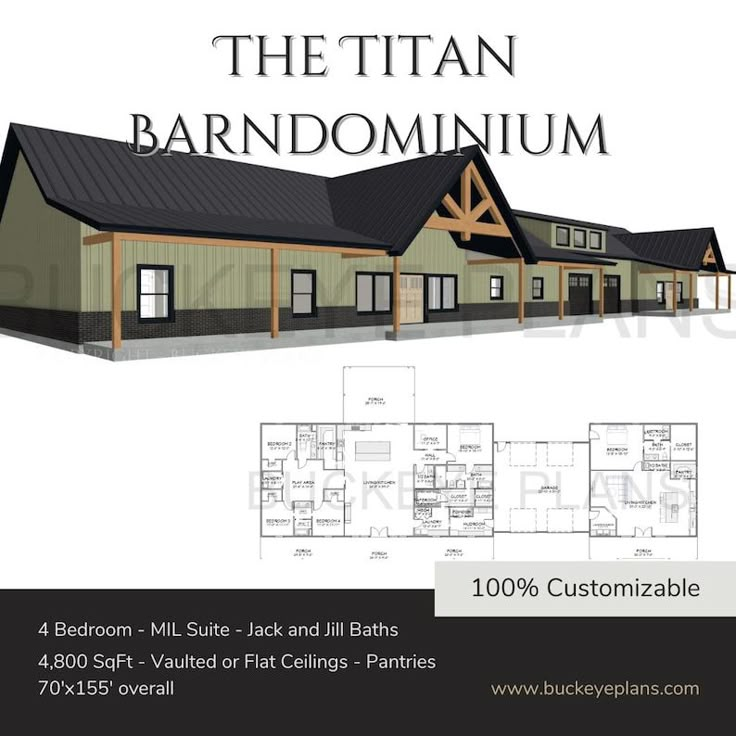 the titan barndominum floor plan is shown in this brochure, it shows