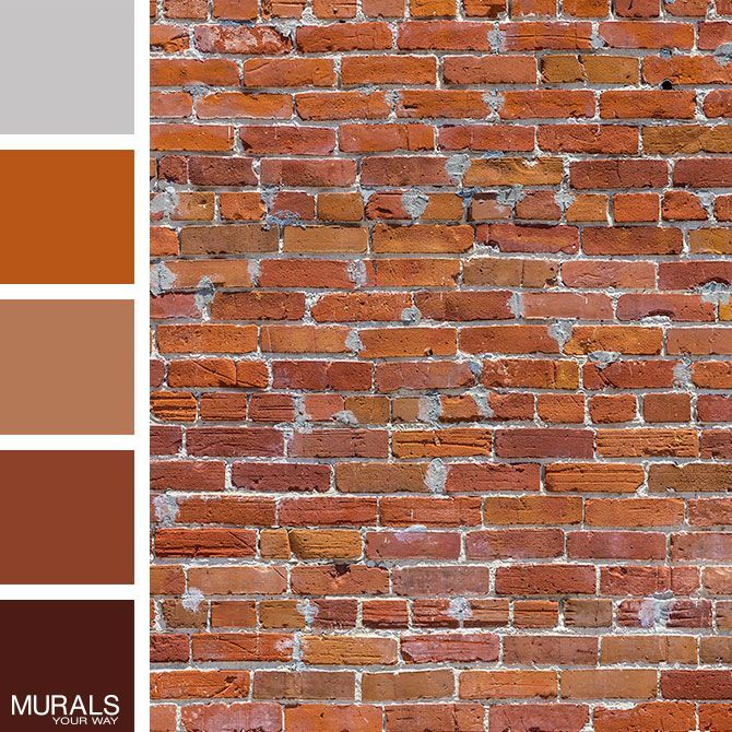 a brick wall is shown with the colors red, orange and brown on it's side