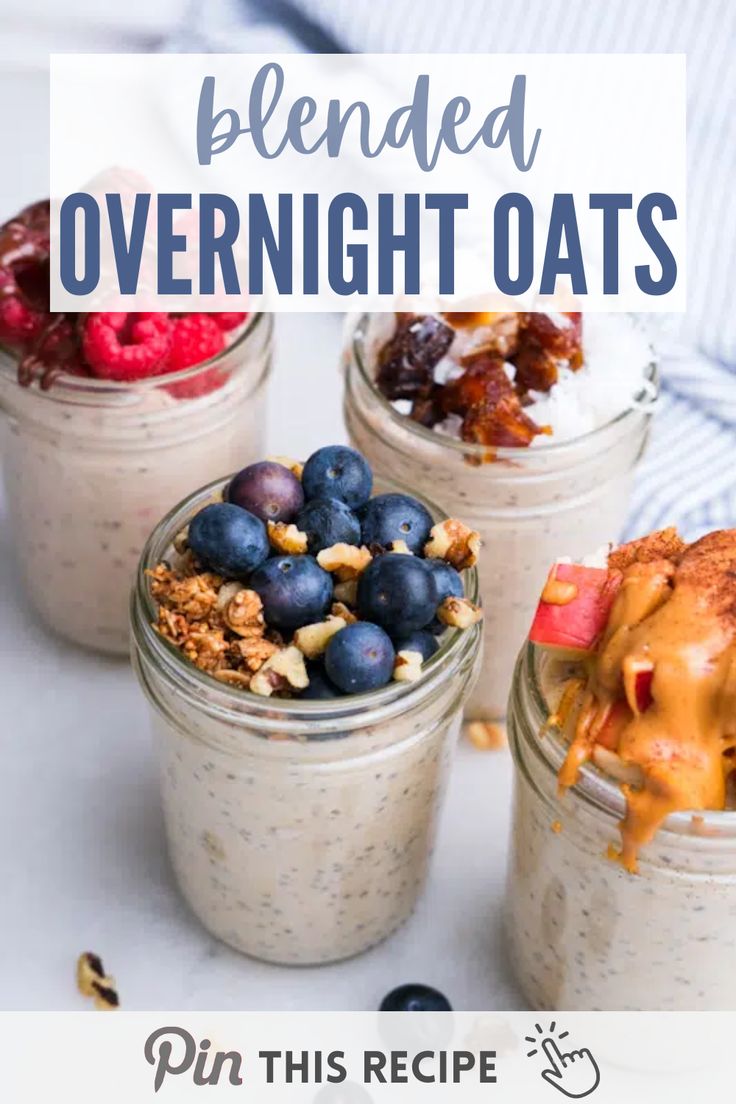 overnight oats in mason jars with blueberries and strawberries